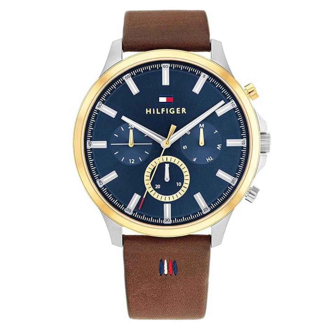 Tommy Hilfiger Brown Leather Navy Dial Multi-function Men's Watch 1710496