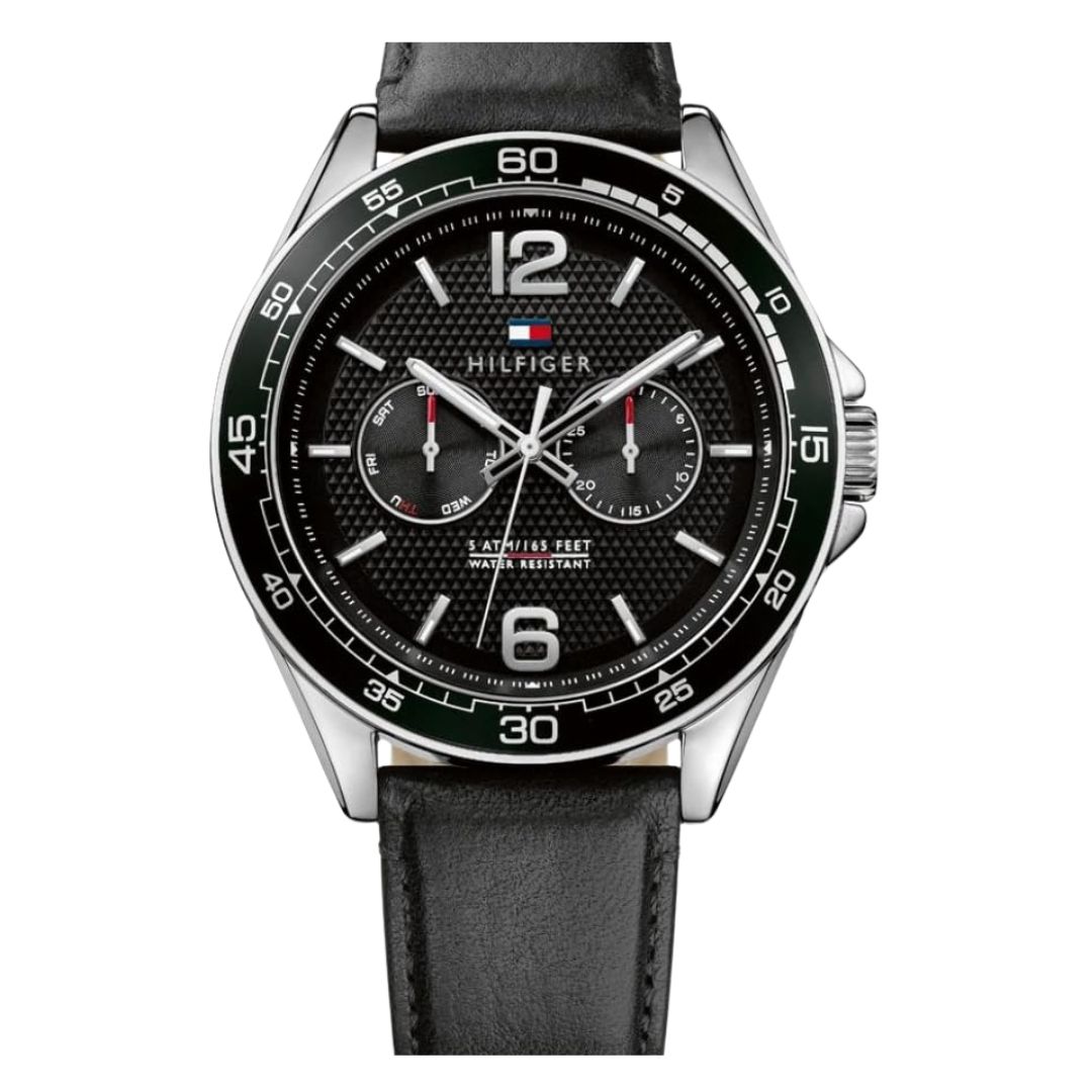 Tommy Hilfiger Men’s Quartz Leather Strap Black Dial 46mm Watch 1791369