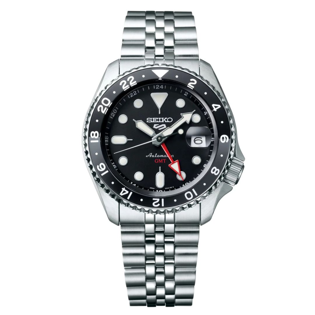 SEIKO 5 GMT SSK001K1 SPORTS STAINLESS STEEL AUTOMATIC BLACK DIAL MEN’S WATCH