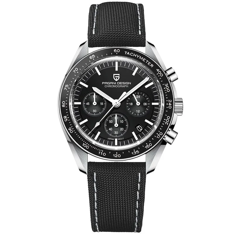 Pagani Design PD-1701 Moonwatch Black Chronograph Leather Belt Men’s Watch