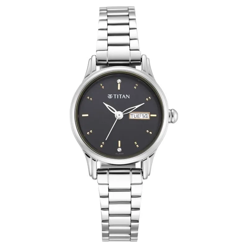 Titan 2656SM03 Lagan Black Dial Day and Date Analog Stainless Steel Women's Watch