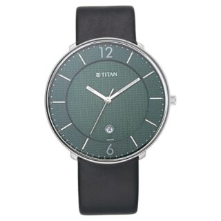 Titan 1899SL02 Minimals Green Dial Analog with Date Leather Strap Mens Watch