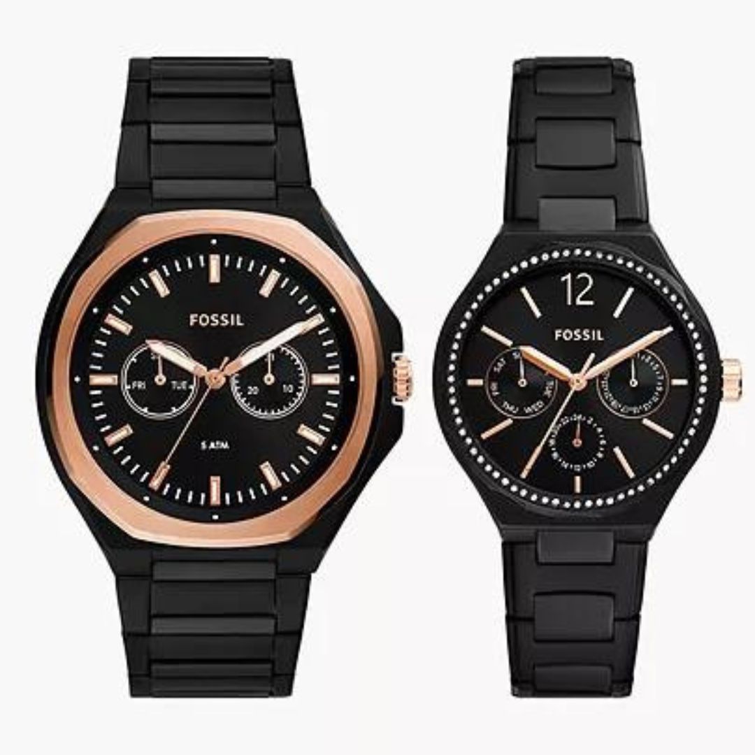 Fossil BQ2645SET His and Her Multifunction Black Stainless Steel Mens Watch Secondbit