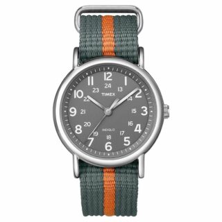 Timex T2N6499J Weekender Grey/Orange Stripe Analog Quartz Men's Watch