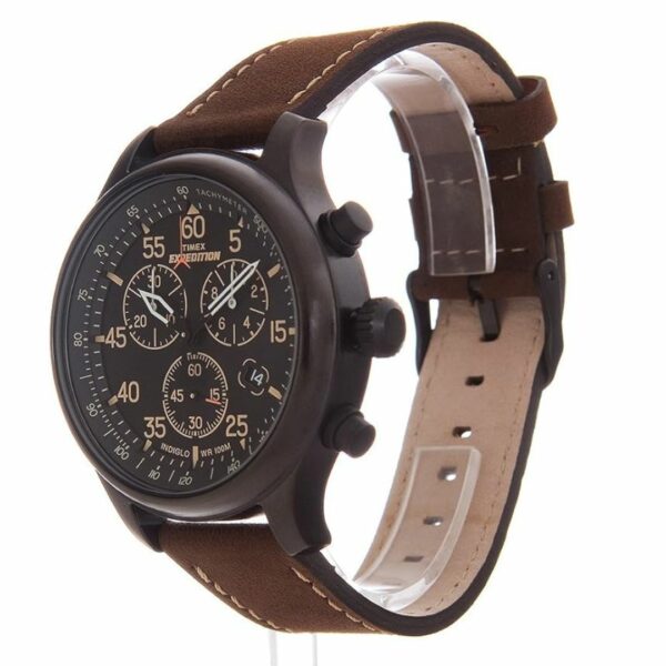 Timex T499059J Expedition Field Chrono Brown Strap Black Dial Silver-Tone Case Quartz Men's Watch